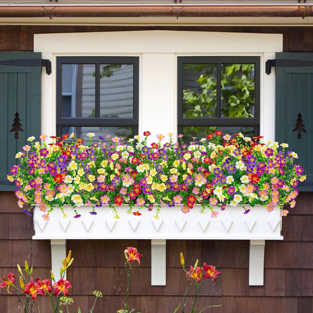 Ouddy Decor 24 Bundles Artificial Silk Flowers for Outdoors, Mixed Color | Realistic fake plants, faux greenery, UV resistant, indoor outside garden porch window box planter office table home decor