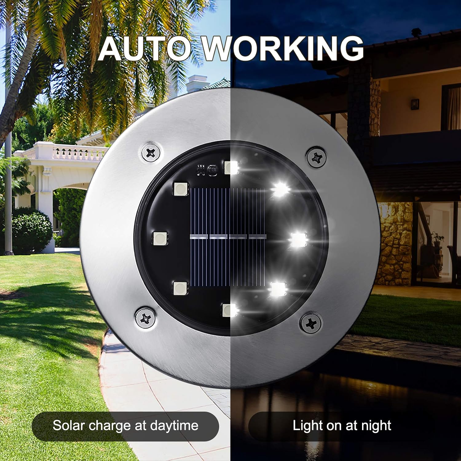 LYHOPE Solar Ground Lights Outdoor, 16 Pack 8 LED Solar Disk Lights Waterproof Garden In-ground Pathway Light Landscape Lighting for Lawn,Yard,Deck,Patio,Walkway (White)