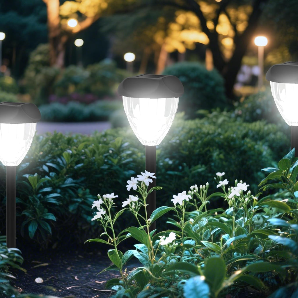 Ensenior Solar Pathway Lights Outdoor 8 Pack, 6500K LED Garden Yard Lights | IP65 waterproof landscape lighting, tool-free auto ON/OFF, yard, patio, walkway & planter, 14.17" height