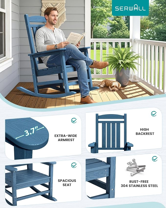 SERWALL Rocking Chairs Set of 4, HDPE Outdoor Rocking Chair, All-Weather Porch - Image 5