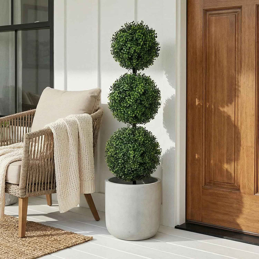 Nearly Natural 36 in Artificial Triple Ball Boxwood Topiary Tree with Pot | For Indoor or Outdoor Use, Realistic Faux Greenery, Home Patio and Office Decor, Low-Maintenance