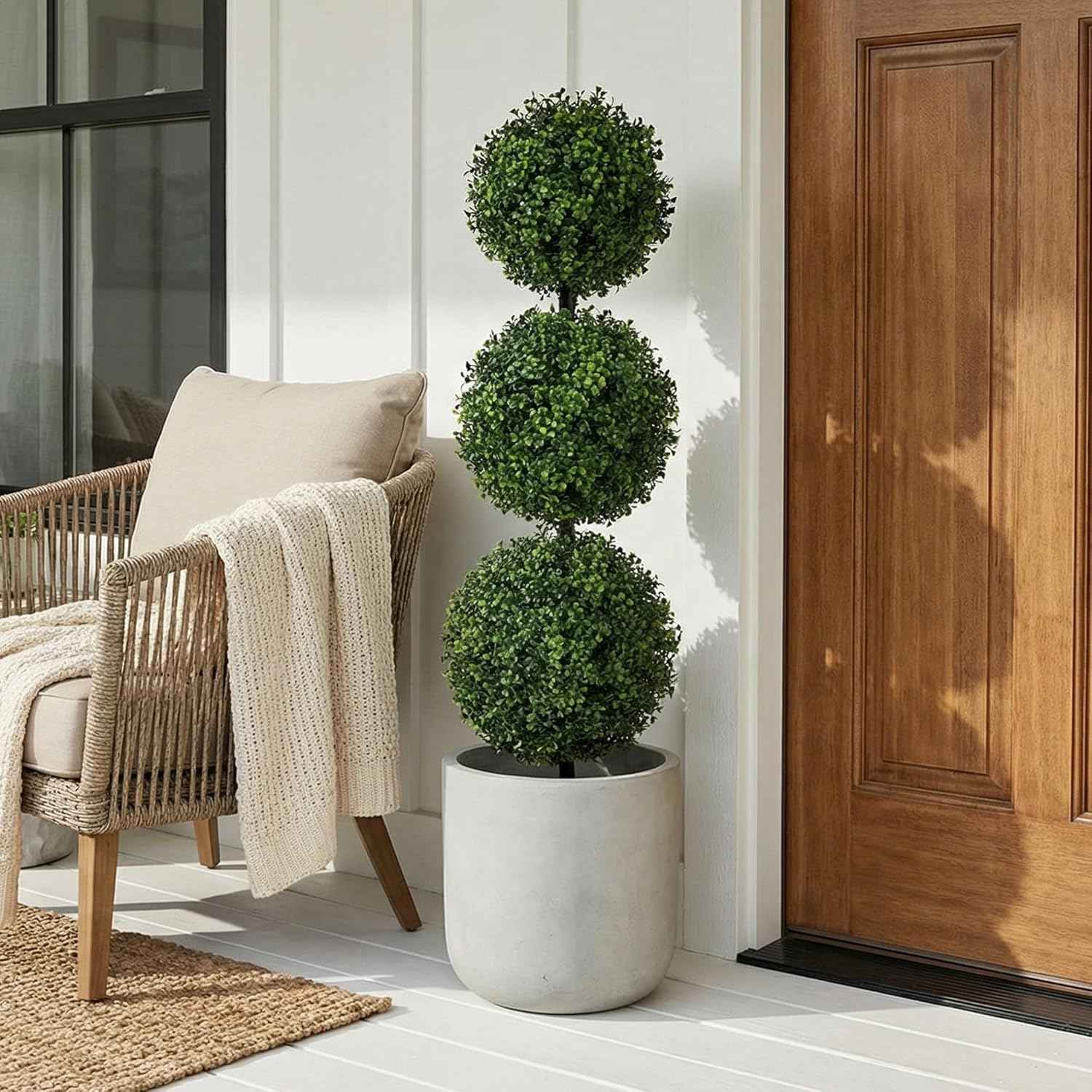 Nearly Natural 36 in Artificial Triple Ball Boxwood Topiary Tree with Pot | For Indoor or Outdoor Use, Realistic Faux Greenery, Home Patio and Office Decor, Low-Maintenance