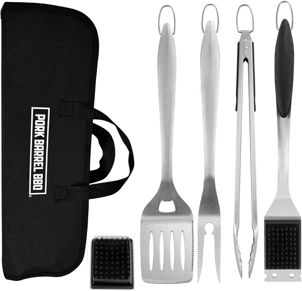 Pork Barrel BBQ Tool Set Grill Kit - Premium Stainless Steel BBQ Grill Accessories, Grilling Tools & BBQ Accessories for Outdoor Grill - Perfect BBQ Tools and Grilling Gifts for Men
