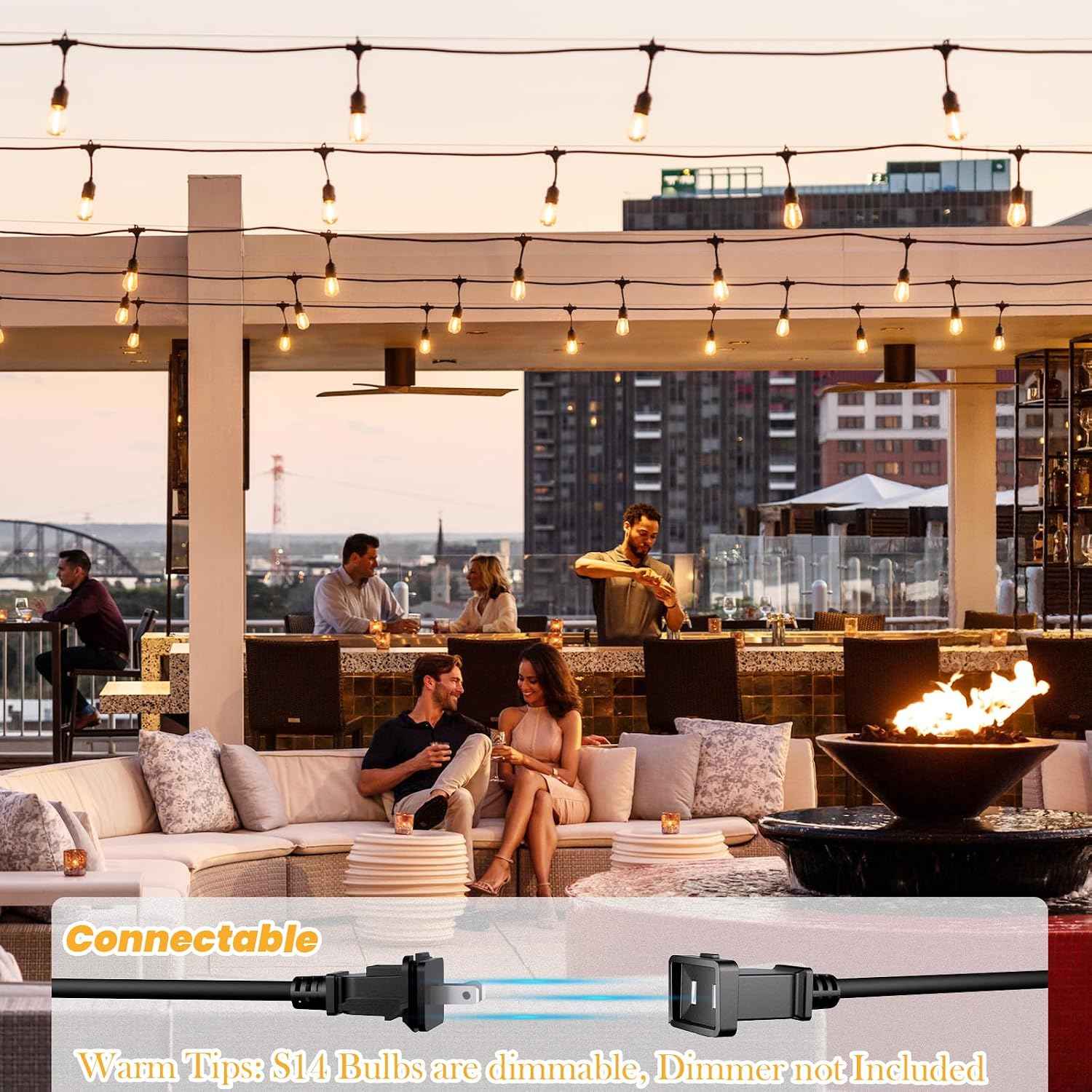 Svater 144 FT Outdoor String Lights 2W LED Outside Edison Waterproof ETL | Patio Light for Outside with 48 Antique S14 Bulbs, IP65 Hanging Bistro Cafe Market , Dimmable 2700K (48*3)