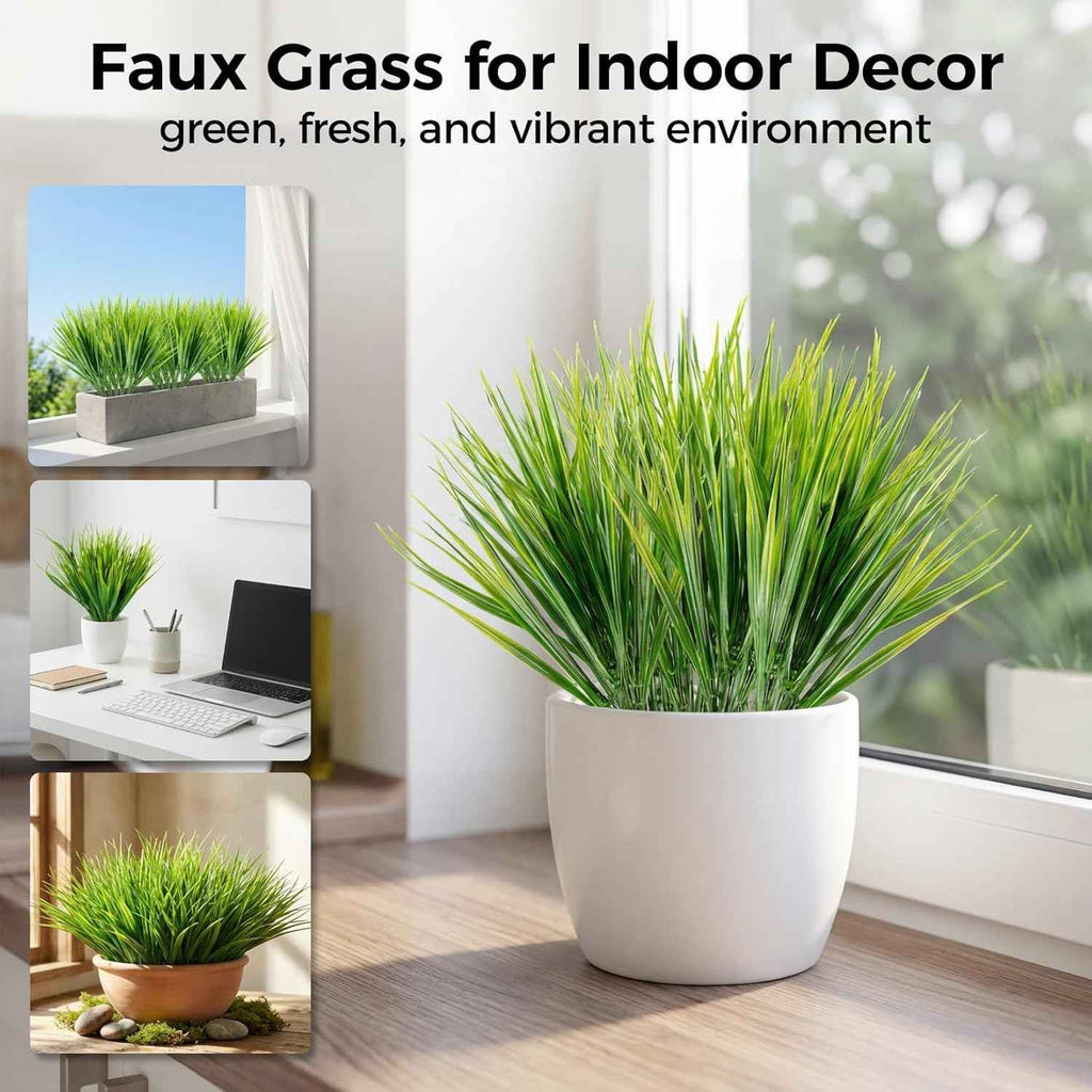 MAQIHAN 10PCS Artificial Grass Plants - Faux Wheat Greenery Outdoor Decor | Realistic UV Resistant Fake Grass Stems for Planters, Porch, Patio, Garden, Artificial Greenery for Indoor Outdoor Decoration