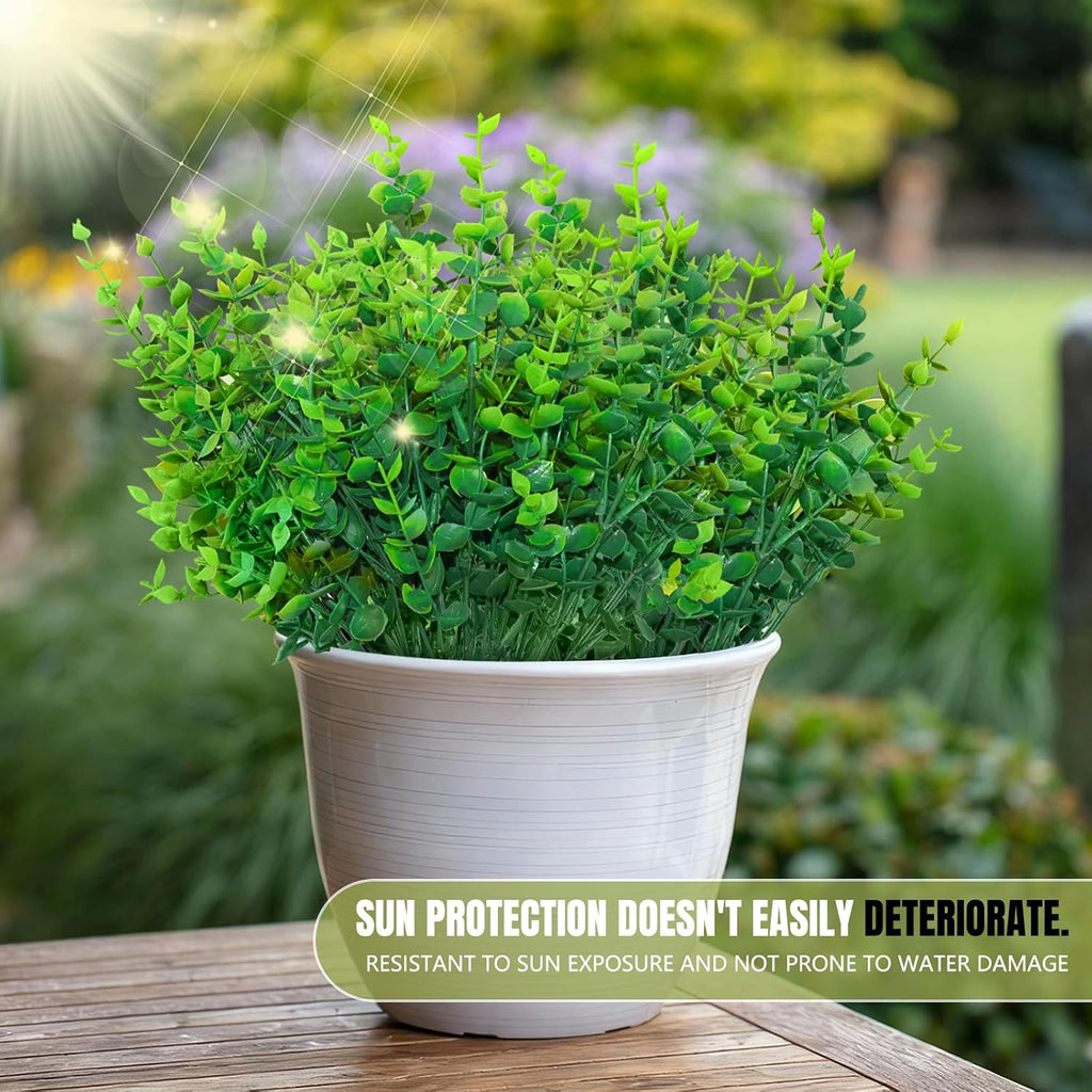 Outdoor Artificial Greenery Plants 8 Pcs UV Resistant Non-Fading Boxwood Shrubs Fake Bushes