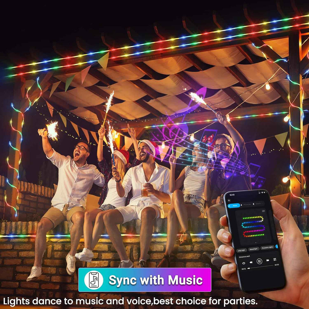 Jnaurb RGB Color Changing Rope Lights Outdoor, 33ft 100LED Smart String Lights with Remote & APP Control, Waterproof Music Sync Rope Lighting - DIY Flexible Tube LED Lights for Bedroom Garden Wedding