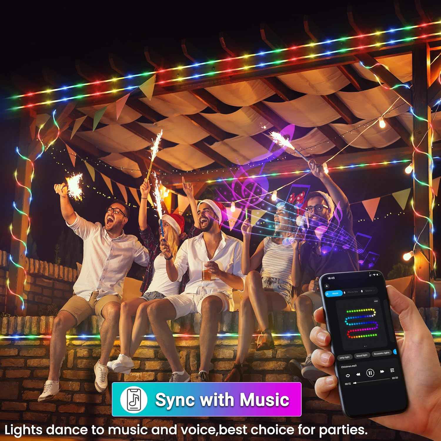 Jnaurb RGB Color Changing Rope Lights Outdoor, 33ft 100LED Smart String Lights with Remote & APP Control, Waterproof Music Sync Rope Lighting - DIY Flexible Tube LED Lights for Bedroom Garden Wedding