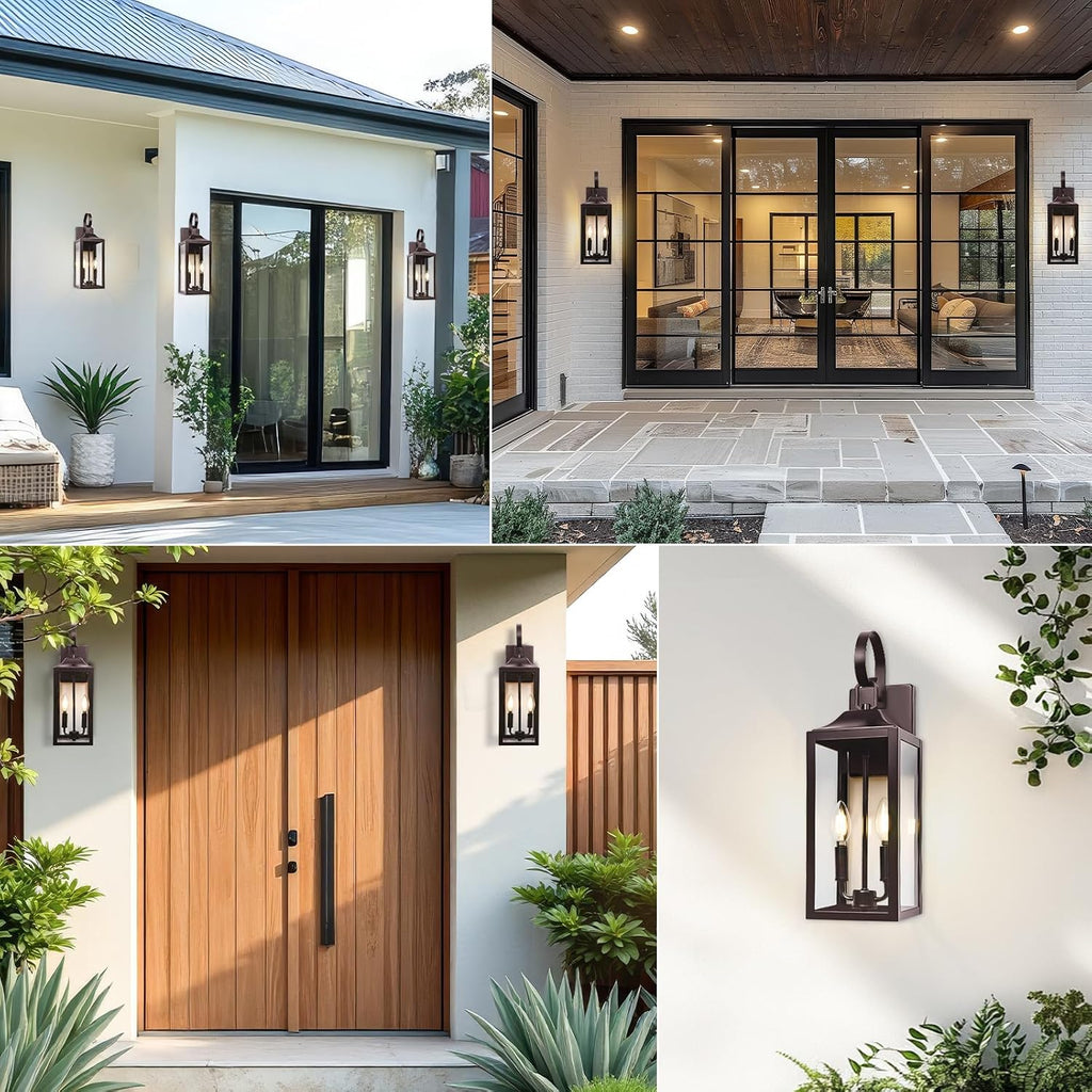 19" Large Oil Rubbed Bronze Outdoor Wall Lights, Waterproof Porch Lights | Modern Outdoor Light Fxture Farmhouse Outside Wall Lantern 2-Light, Anti-Rust Carriage Lights with Clear Glass, E12, 2-Pack
