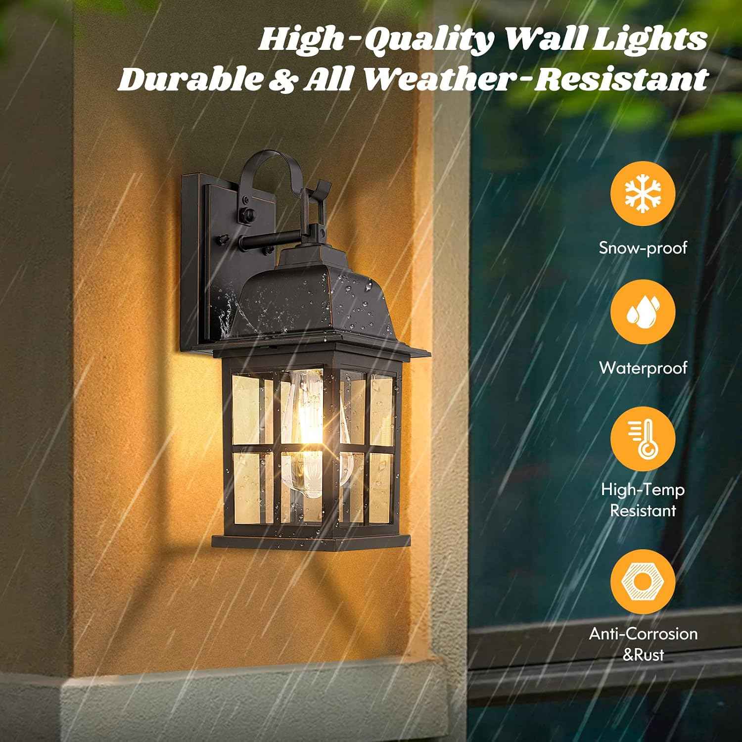 2-Pack Outdoor Wall Sconces, 100% Aluminium Oil-Rubbed Bronze Exterior Light Fixtures Wall Mount, Waterproof &Anti-Rust Outside Wall Lanterns Porch Lights for House Garage Doorway, Bulbs Not Included