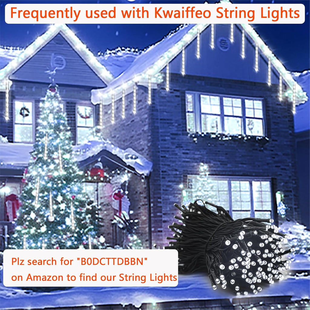 Christmas Lights Outdoor, 24 Tubes Meteor Shower Lights for Xmas Decoration | Equal to 3 Sets of 8-Tubes, Waterproof Snow Falling Icicle Lights for Xmas Yard Tree Party Window House, UL Plug, White