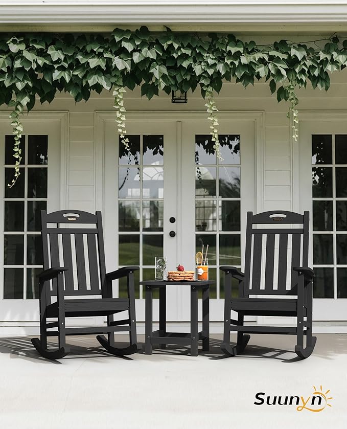 Oversized Outdoor Rocking Chairs Set of 4, High Back Porch Rocker Chair - Image 2
