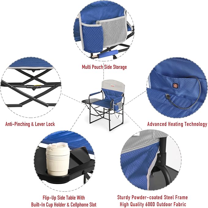 SUNNYFEEL Heated Camping Directors Chair, Heavy Duty, Oversized Outdoor - Image 6