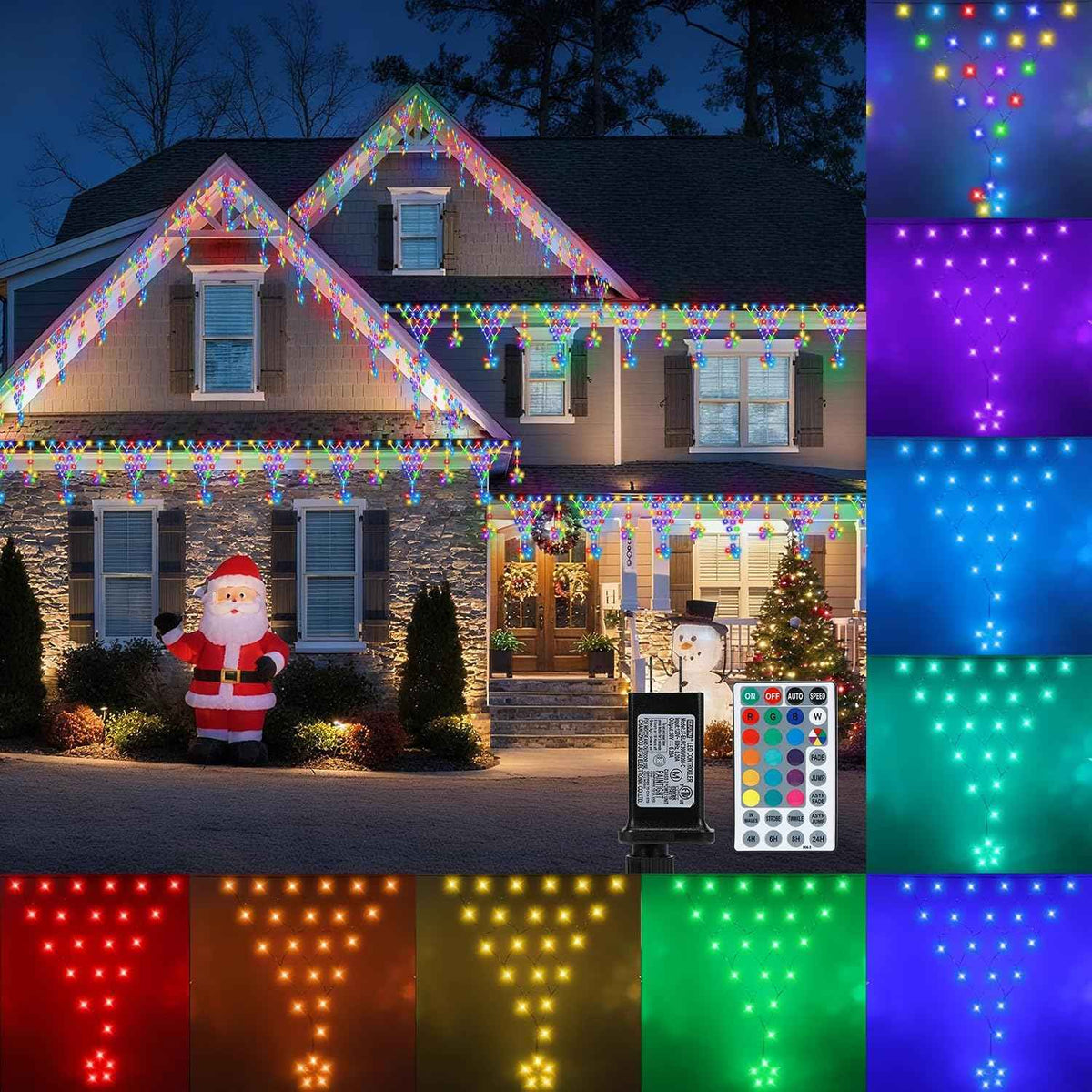 Outdoor Christmas Decorations Lights 13.8ft 200 LED Christmas Lights with 11 Stars,Dimmable Curtain Fairy Light with 8 Modes for Wedding Party Holiday Christmas Decor(RGB)