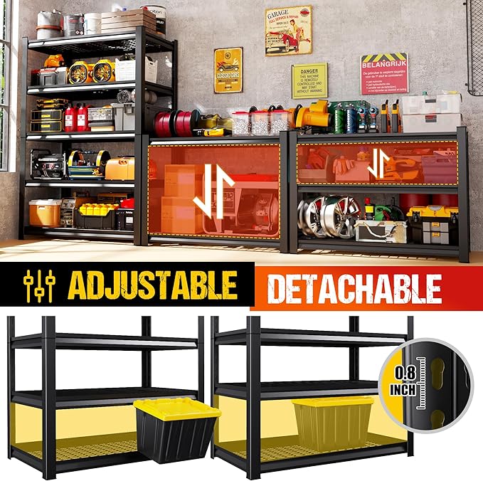 78" H Garage Shelving Heavy Duty Storage Shelves, Adjustable Metal Shelving Unit - Image 5