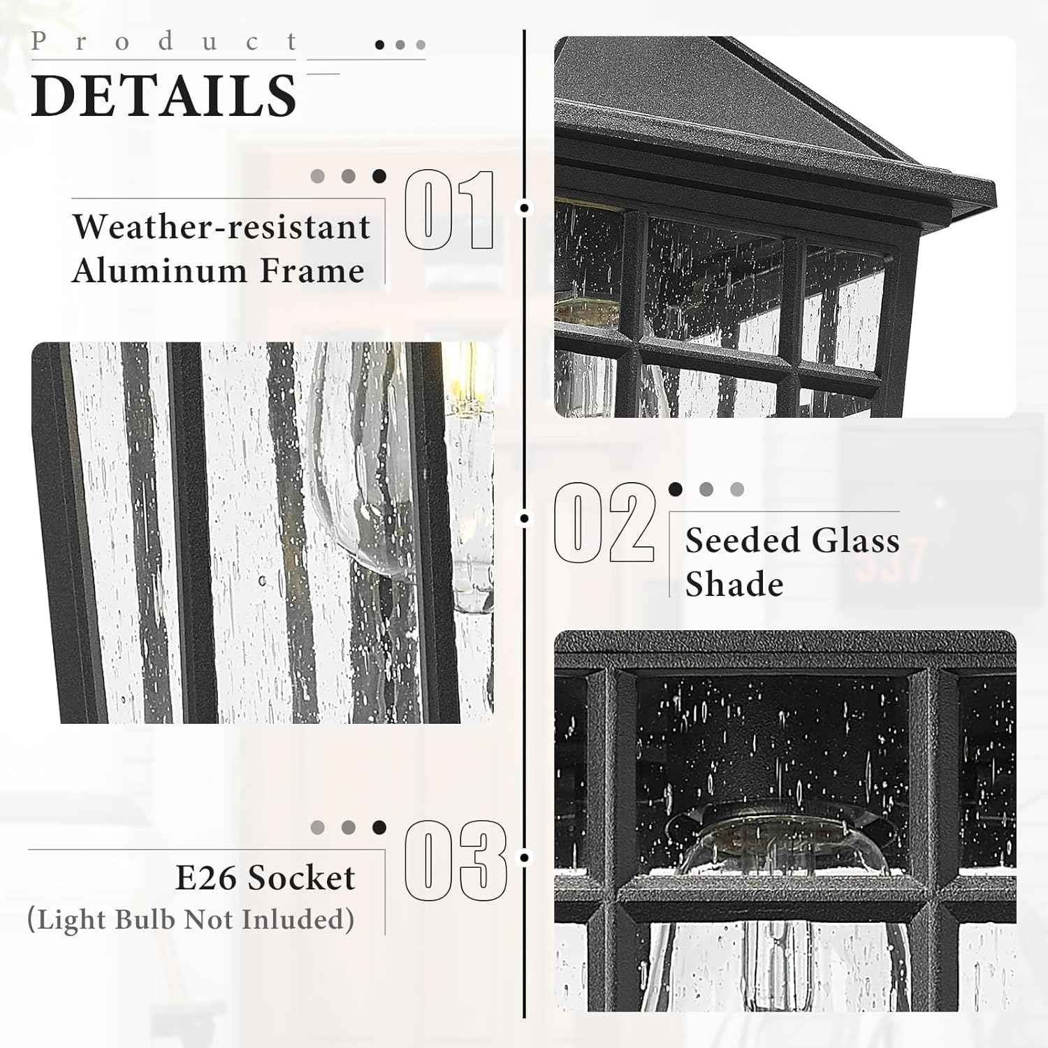 Darkaway Outdoor Wall Lights for House, Exterior Lighting Fixtures Wall Mount Outdoor Porch Lights Waterproof Black Outdoor Sconce Lights with Seeded Glass for Patio Hallway Garage