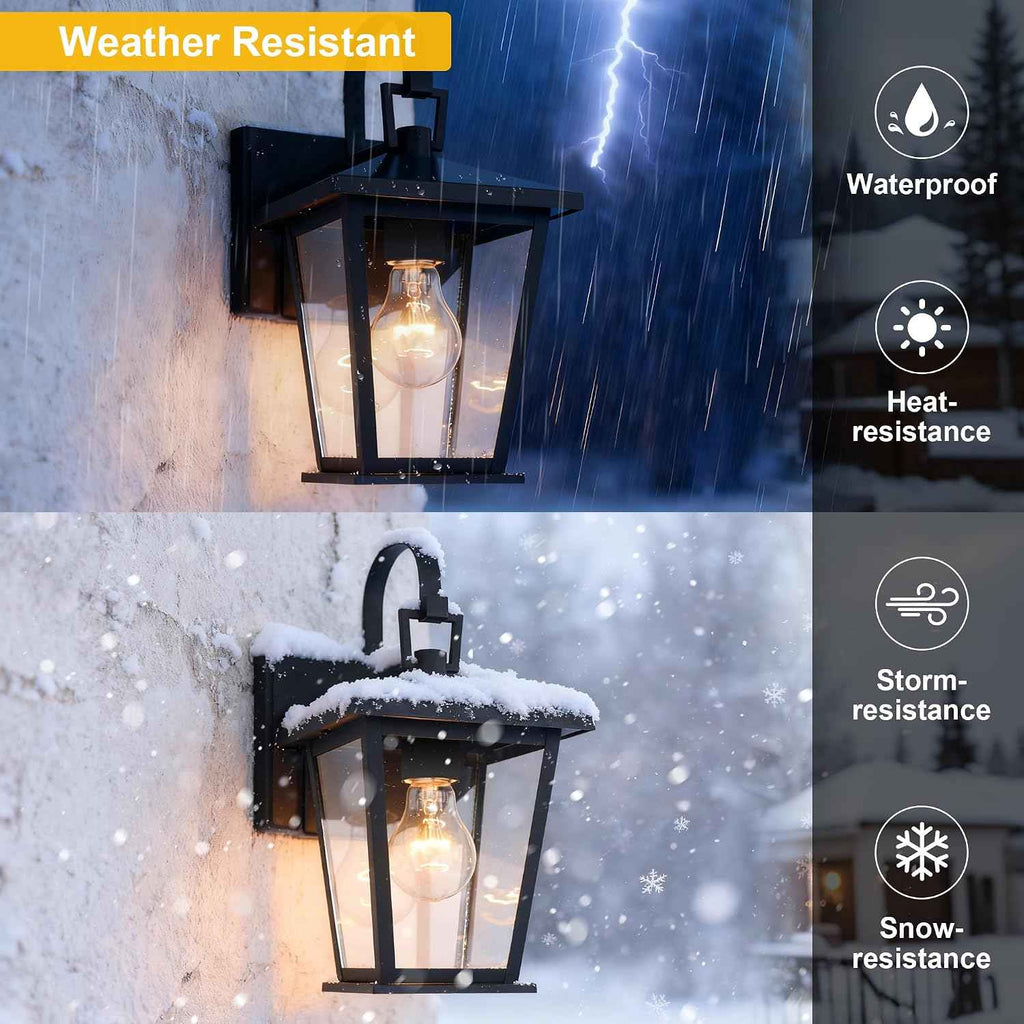 Kalium Outdoor Light Fixtures Wall Mount, Waterproof Exterior Wall Lanterns with Glass, Matte Black, Outside Wall Sconces, Front Porch Lighting for House Garage Doorway Patio 12.5 in