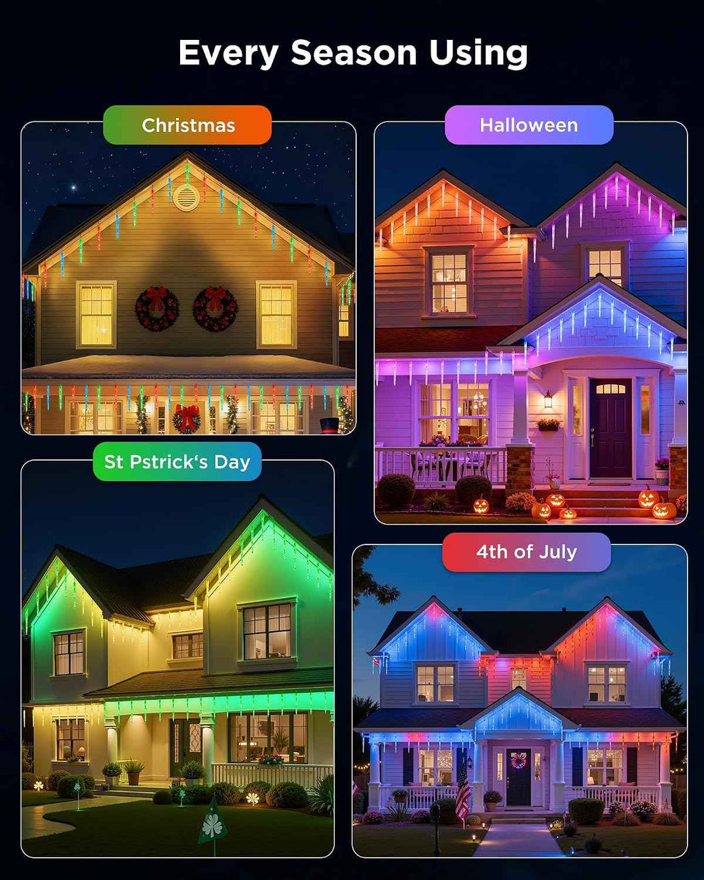 Brightown Smart Icicle Lights for Outside - Color Changing Christmas Lights | 31.2ft with 20 Tubes 100 LED Christmas Lights Decoration, APP Controlled RGB Customize Display DIY Dynamic Lighting Effect