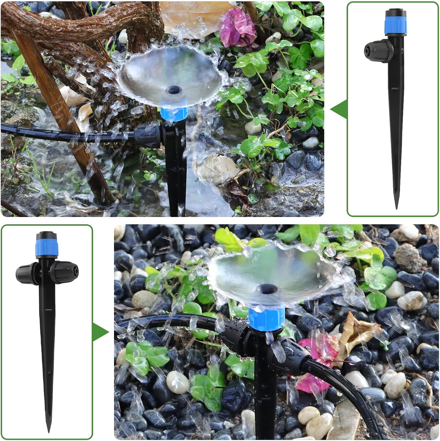 35PCS Double-Head Drip Irrigation Emitters Sprayers for 1/4" Tubing (Blue) | Barbed Drip Emitters for 4/7mm Tubing, Adjustable 360 Degree Vortex Water Flow Dripper with Lock for Garden Watering System