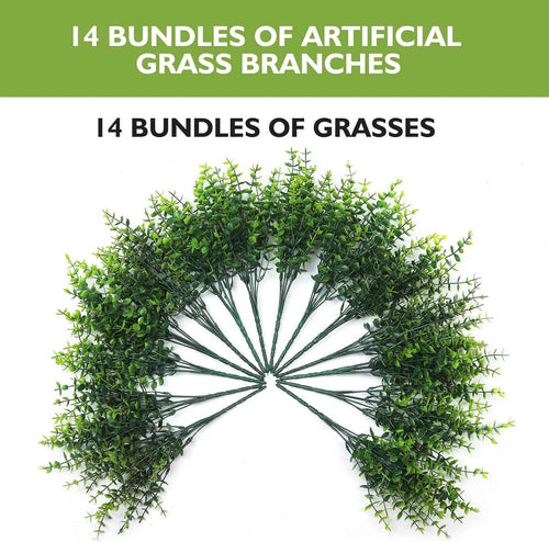 14 Bundles Artificial Grass UV Resistant Faux Silk Plants Outdoors Decor | Faux Flowers, Realistic Plastic Flowers, No Fade for Indoors Outside Garden Porch Yard Patio Window Home Decoration
