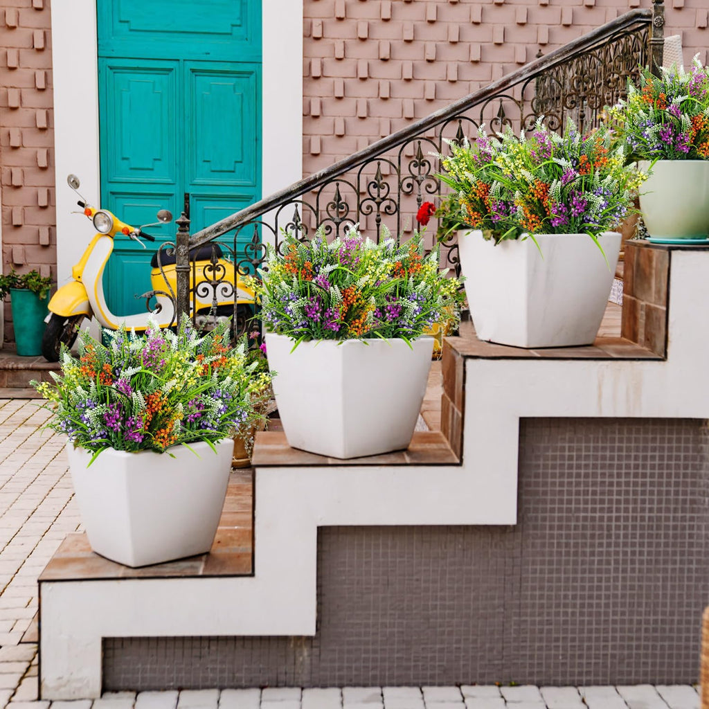 8 Bundles Artificial Flowers for Outdoors Faux Plants Greenery Shrubs UV Resistant for Porch Balcony Patio Garden Home Decor