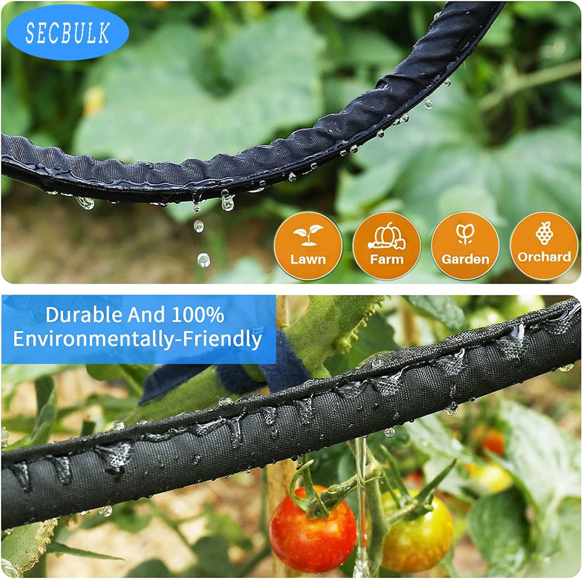 Secbulk 2026 Flat Soaker Hose 100 ft for Garden, 100' (50ft x 2) Linkable Drip Hose Diy Garden Irrigation System Saving 80% Water, Dual-layer Leak-free Design Water Hose with Holes