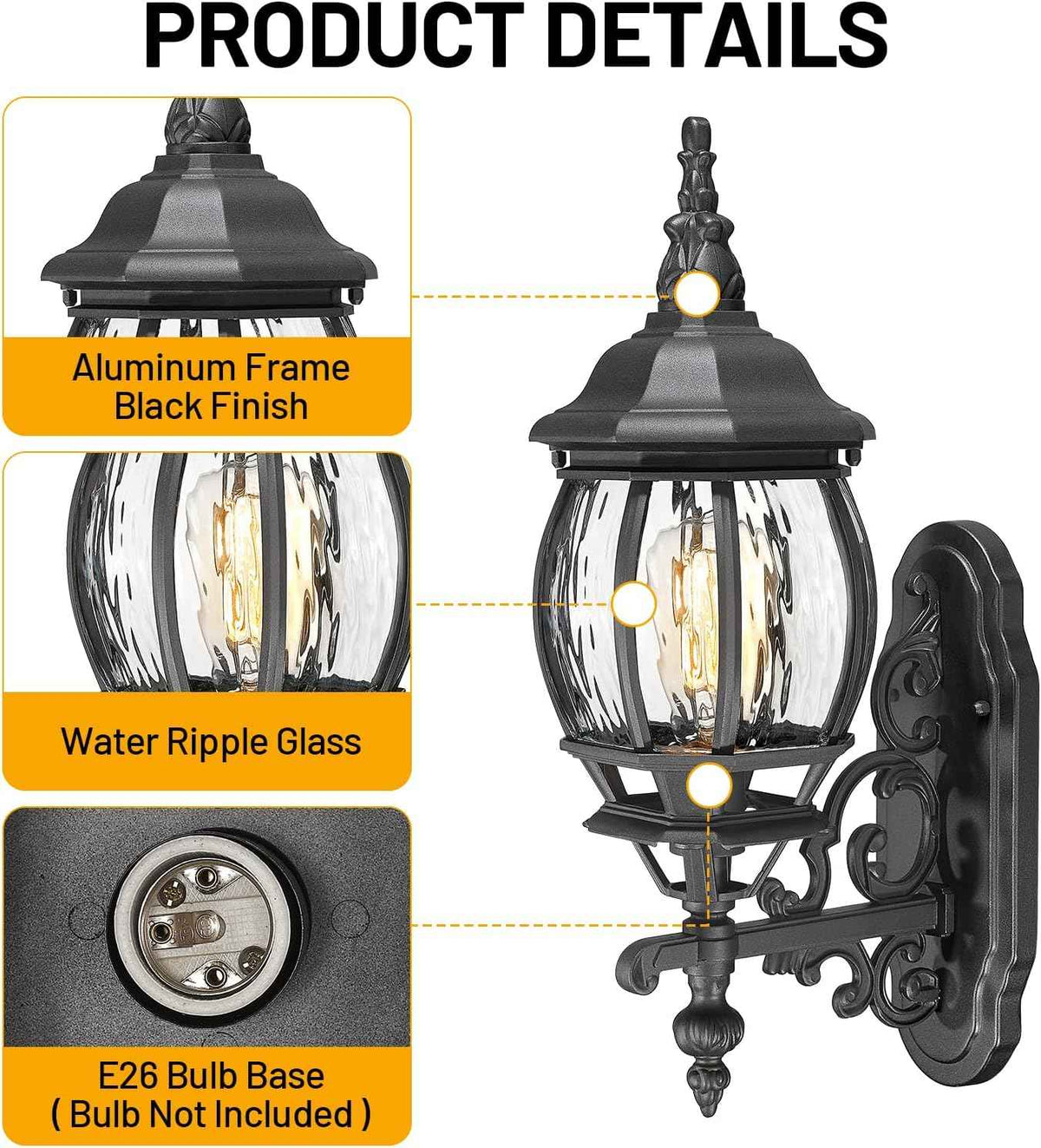 Outdoor Wall Lights fixtures for House, Black Exterior Light Fixtures Wall Mount, Waterproof Front Porch Light Outdoor Sconce Lights for House Garage Patio