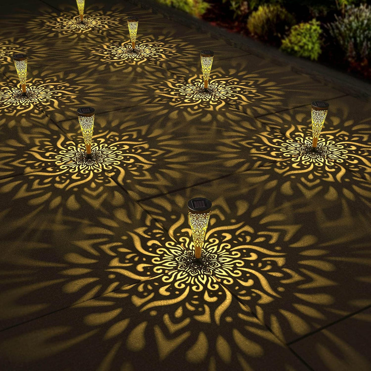 6 Pack Solar Lights Outdoor Garden Decorative Mandala Solar Garden Lights with Warm Light Waterproof Solar Pathway Landscape Lights for Path Backyard Walkway Yard Decor, Gardening Gifts for Women
