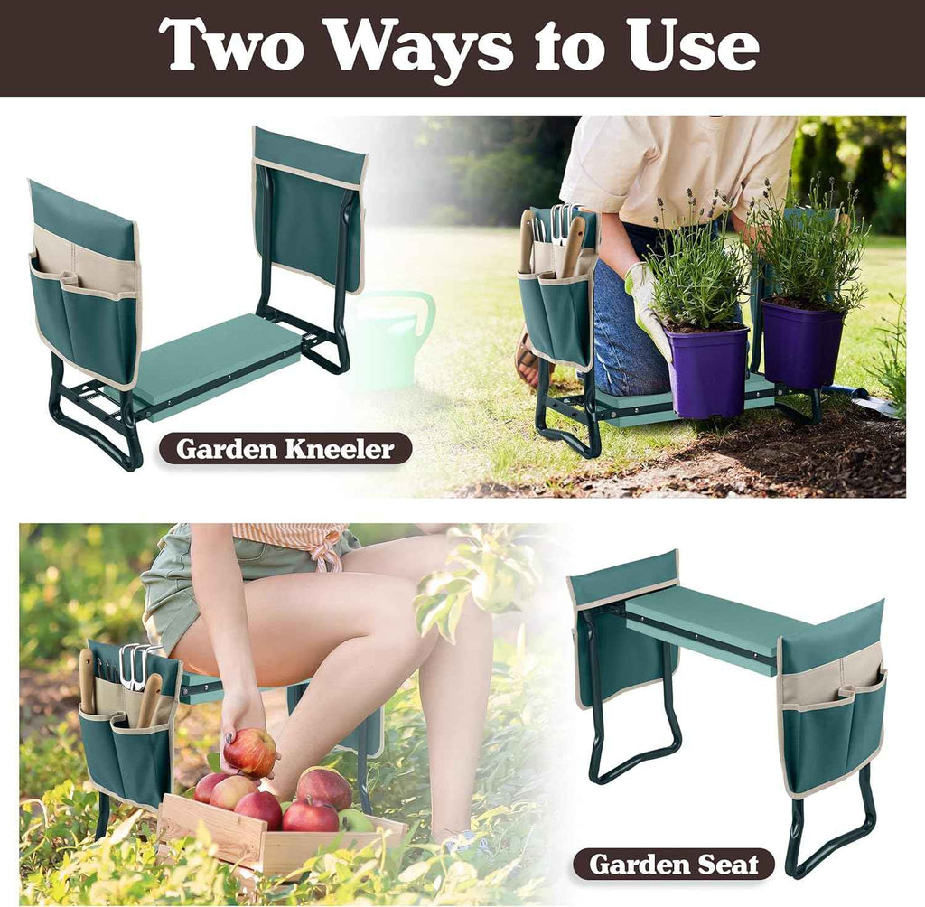 Pure Garden 2-in-1 Foldable Garden Kneeler and Seat, Green | Garden Kneeling Pad Stool - Removable Pockets for Gardening Tools - Gardening Gifts for Women, Mom, Dad, Seniors Grandparents