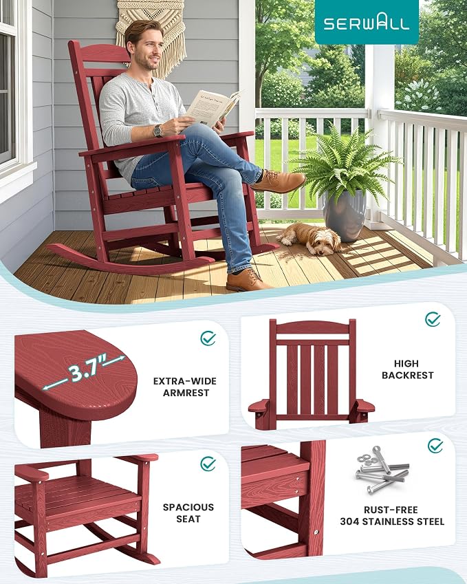 SERWALL Patio Rocking Chairs Set of 2, HDPE Outdoor Rockers - Image 7