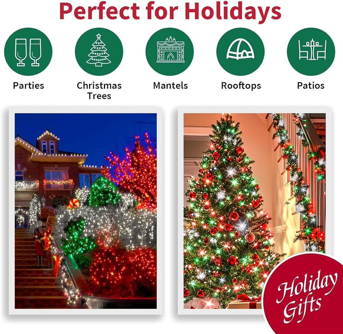 LAMPHOME 33ft Christmas Decorative Mini Lights, 100 LED Green Wire Fairy Starry String Lights Plug in, 16 Lighting Modes for Outdoor Xmas Tree Wedding Party Decoration (Red/Green/White)