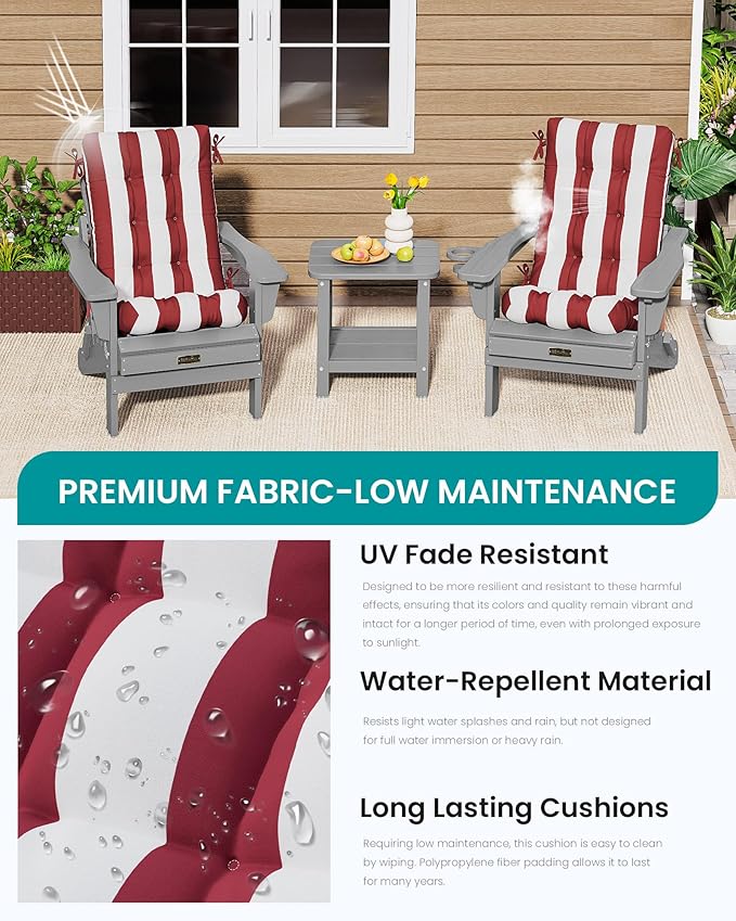 SERWALL HDPE Outdoor Rocking Chair Cushion Set of 2, Memory Foam Cushion Red - Image 6