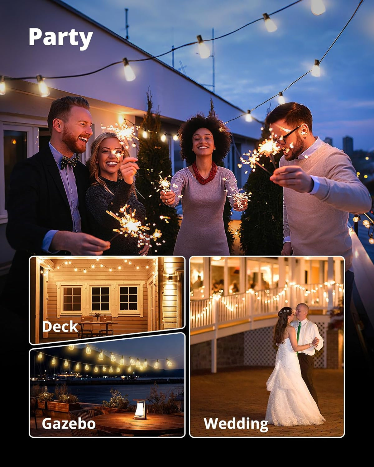 VIPAR Outdoor Lights,100FT ST38 Patio String Lights Waterproof for Outside | ETL, Vintage LED Edison Bulbs,Connectable, Shatterproof,Waterproof,2700KDimmable for Backyard Porch Balcony Garden Deck Decor
