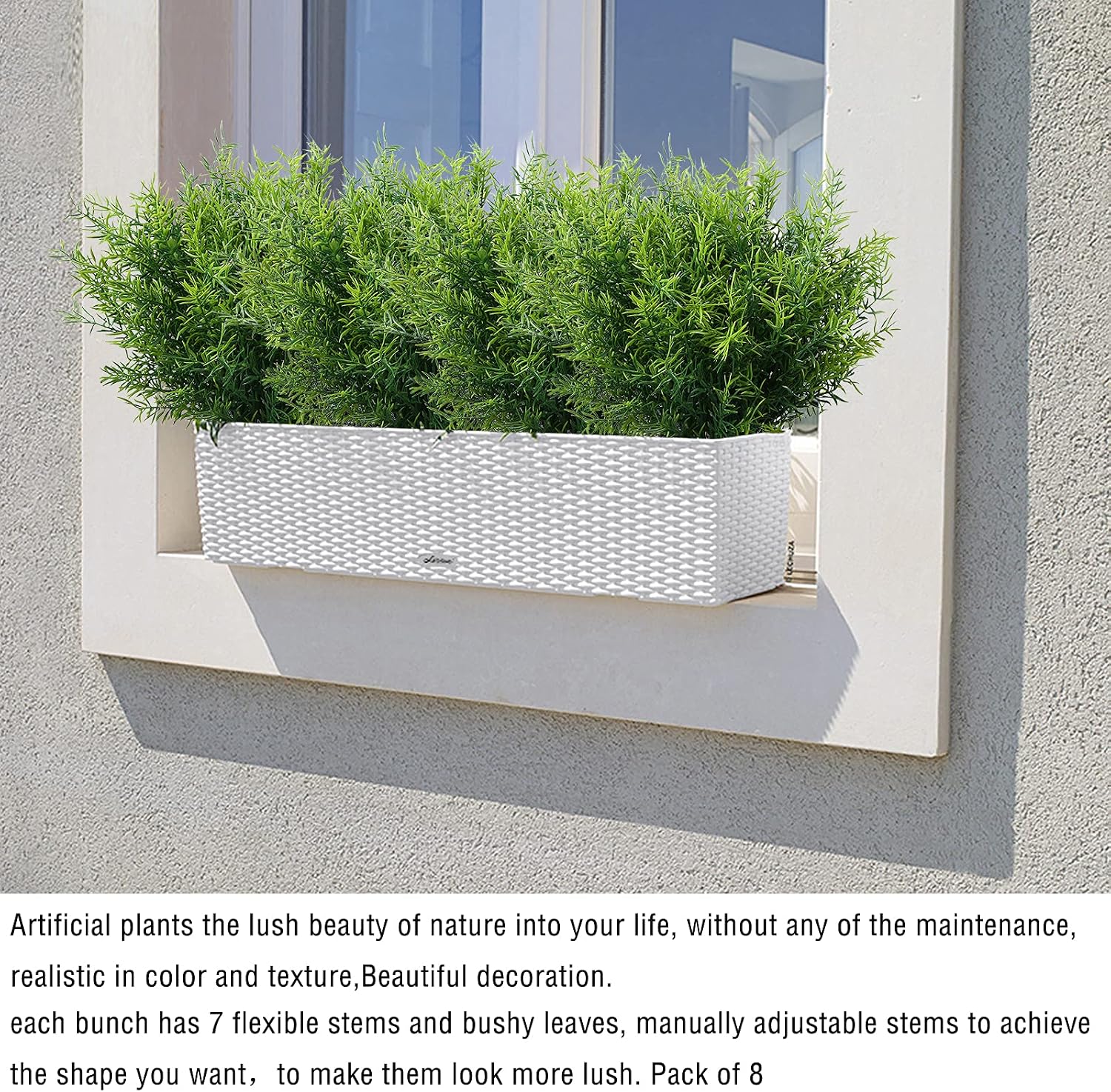 XLFAQXM Artificial Plants Flowers Grass Shrubs 8 Pack No Fade Faux Plastic Flowers Outdoor for Farmhouse Garden Porch Patio Indoor Wedding Decoration Greenery Fake Plants uv Resistant