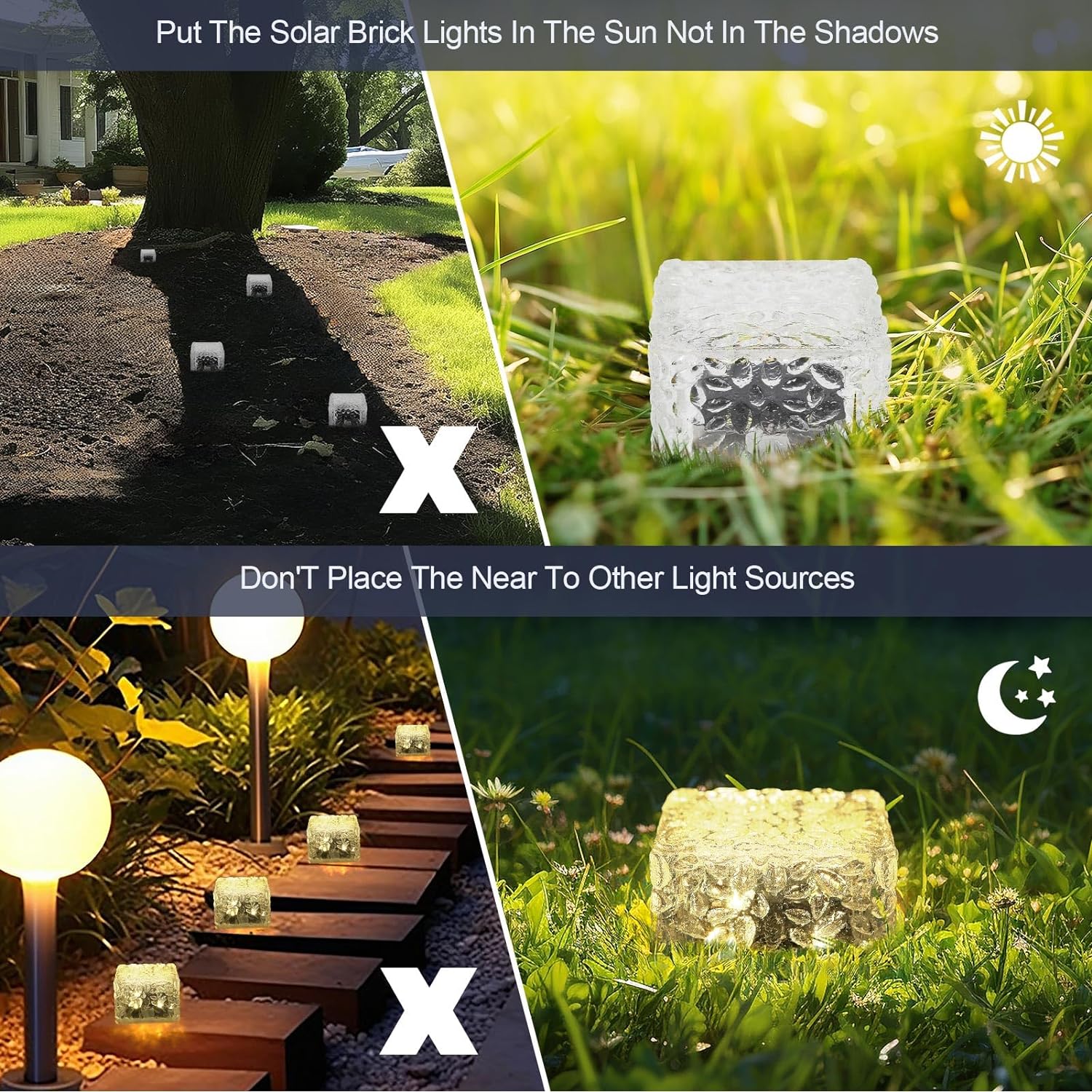 MLKNK Solar Brick Lights-Outdoor Solar Lights for Yard 3 Pack Garden Decor | Solar Brick Landscape Path Light for Pathway Patio Walkway Backyard Decoration