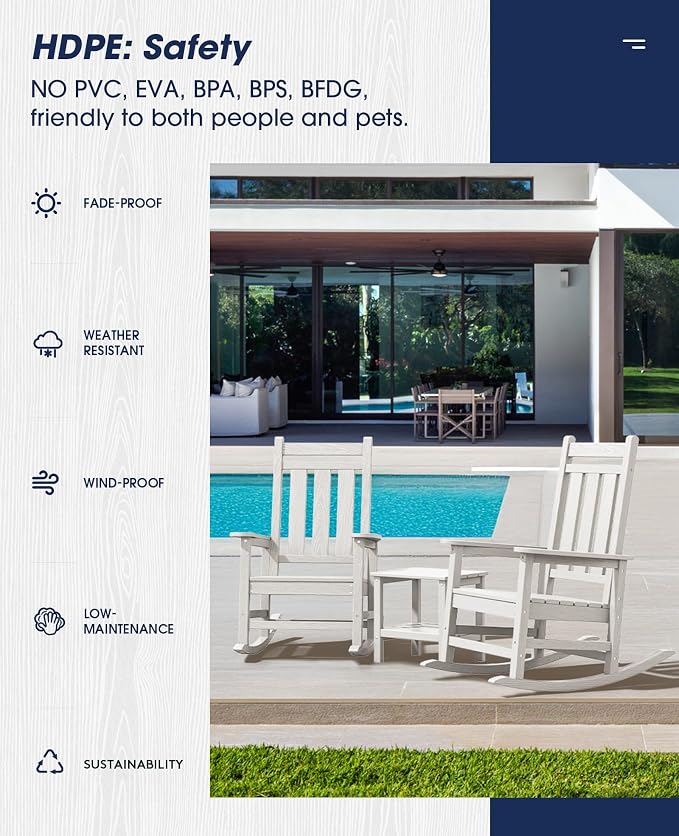 KINGYES Oversized Outdoor Rocking Chair Set of 2, All-Weather Patio Rocking - Image 7