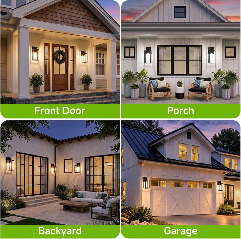 FOLKSMATE 13.46 inch Outdoor Wall Light Fixture Matte Black Waterproof | Large Outside Porch Lights, Durable Metal with Clear Glass Shade, E26 Socket, Exterior Wall Sconce Lanterns for House