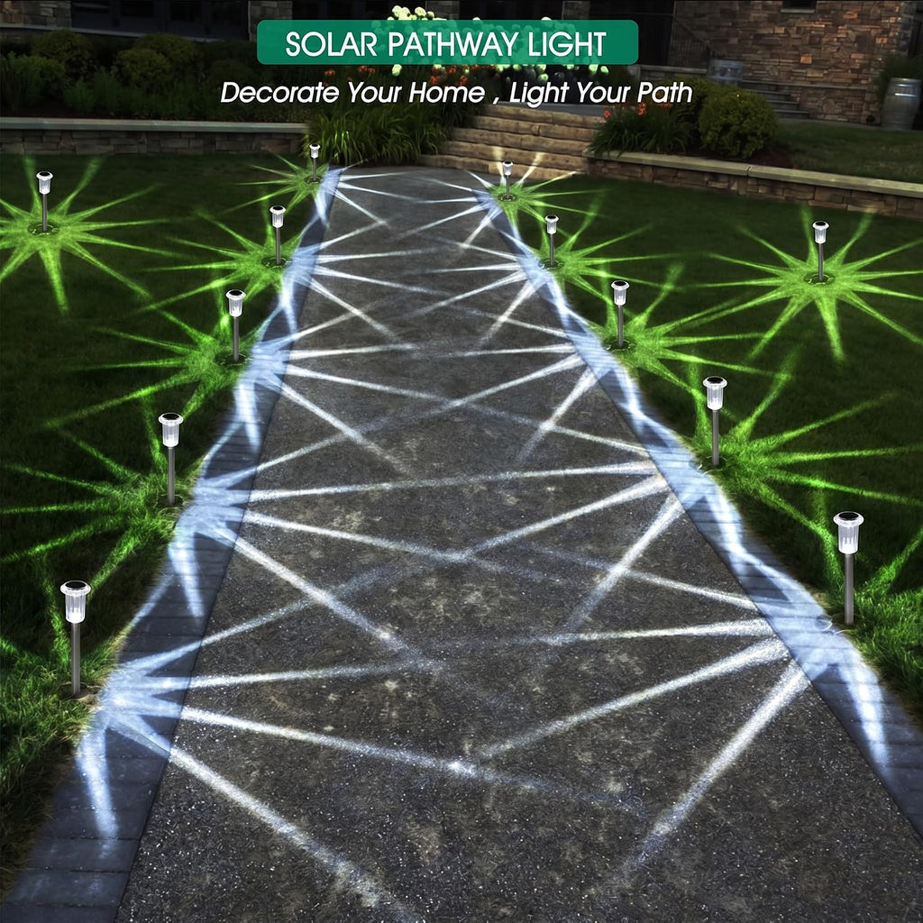 Eyrosa Solar Outdoor Lights, 10 Pack Waterproof Stainless Steel Solar Stake Lights for Pathway Garden Yard Path Walkway Driveway Lawn Patio Outside Decor, Cool White