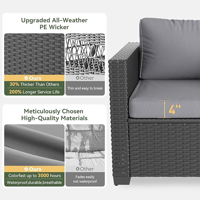 Aoxun 1 Piece Loveseats Patio Furniture Set, Wicker Outdoor Furniture - Image 5