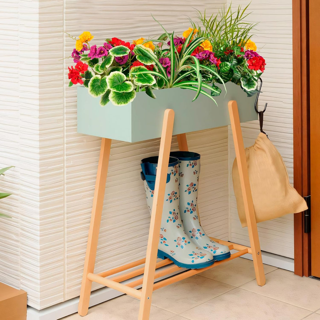 Artificial Plants Outdoor Greenery Stems, 14PCS Faux Greenery Bushes UV Resistant Plastic Shrubs with Real Touch Flexible Leaves, Fake Plants for Planter Garden Patio Porch Window Box Fence Yard Decor