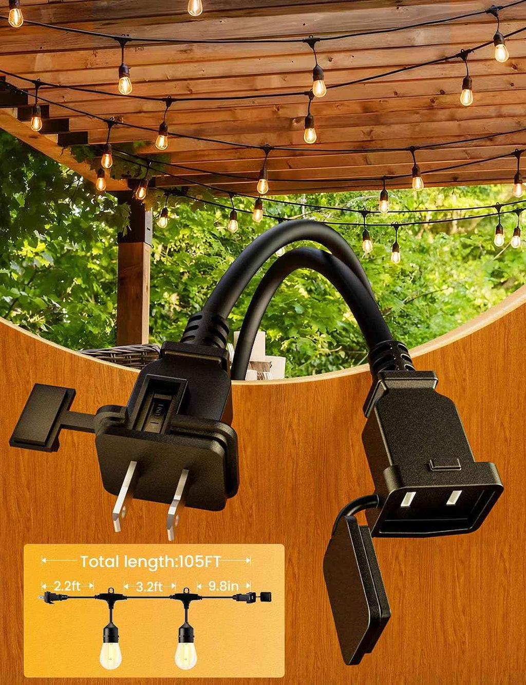 Svater Outdoor String Lights 105 FT Outside Waterproof Commercial Grade ETL | Patio Lighting with Shatterproof E26 S14 LED Dimmable Edison Bulbs, Hanging Strand for Bistro Cafe Backyard Warm White
