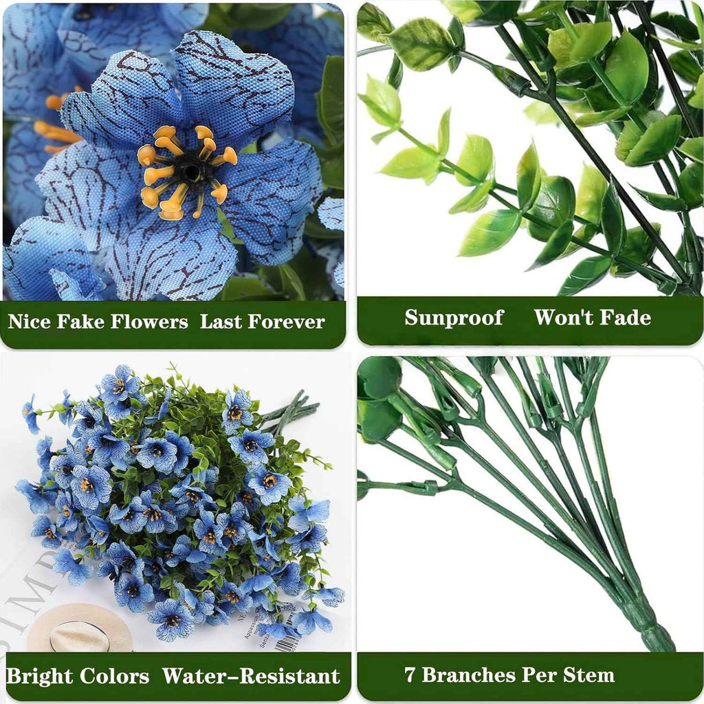 Dyale 24 Bundles Artificial Fake Plants Flowers for Outdoor,UV Resistant Spring Flowers Garden Décor No Fade Plastic Greenery Home Garden Porch Patio Decor Office