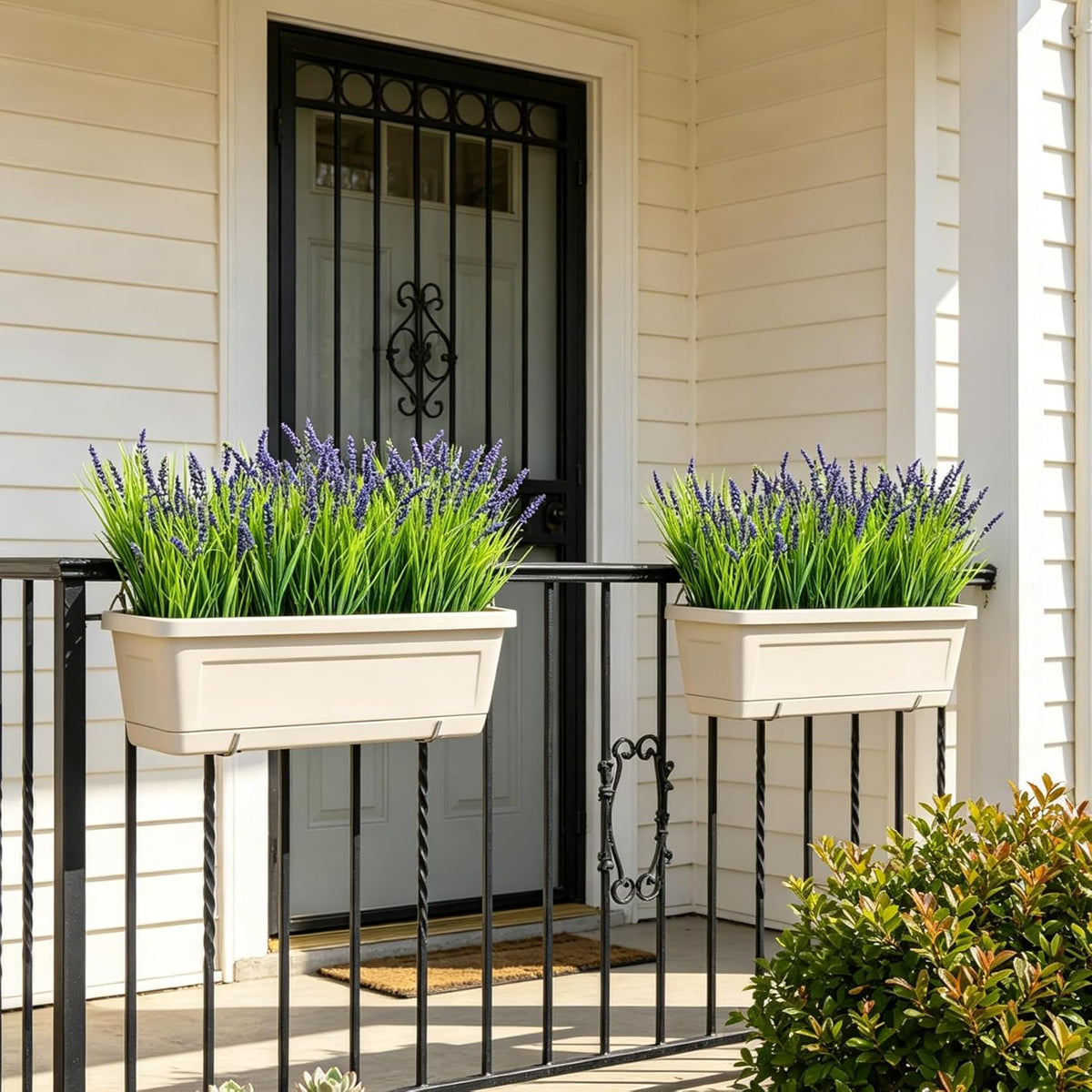 Outdoor Faux Plants, 12 Pcs Fake Plant UV Resistant Monkey Grass Lavender Flowers, Artificial Greenery Shrubs Bush for Outside Planter Patio Garden Front Porch Door Yard Spring Summer Decor, Purple