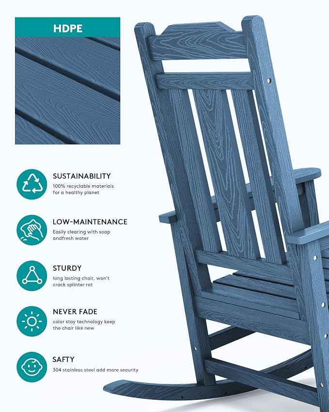 SERWALL Outdoor Rocking Chair Blue Set of 8, All Weather Patio Rocking Chair