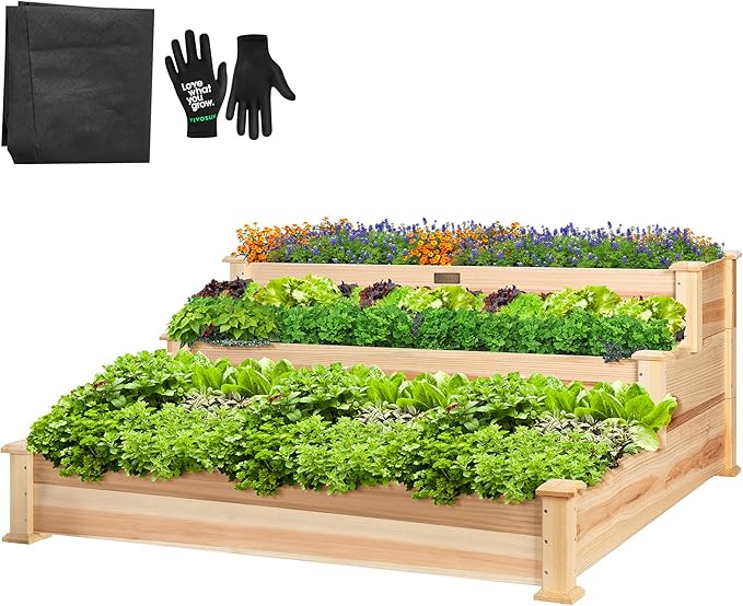 VIVOSUN 3-Tier Wooden Raised Garden Bed, Outdoor Wood Planter Kit by VIVOSUN