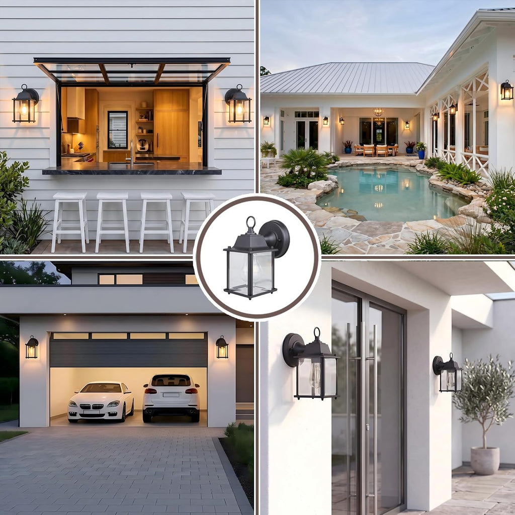 Outdoor Porch Light for House E26 Aluminum Glass, Black, 1 Pack | IP65 Waterproof Outdoor Wall Light Fixture, E26 Base 60W Max Exterior Wall Lantern Sconce for Front Door, ETL UL CSA Listed