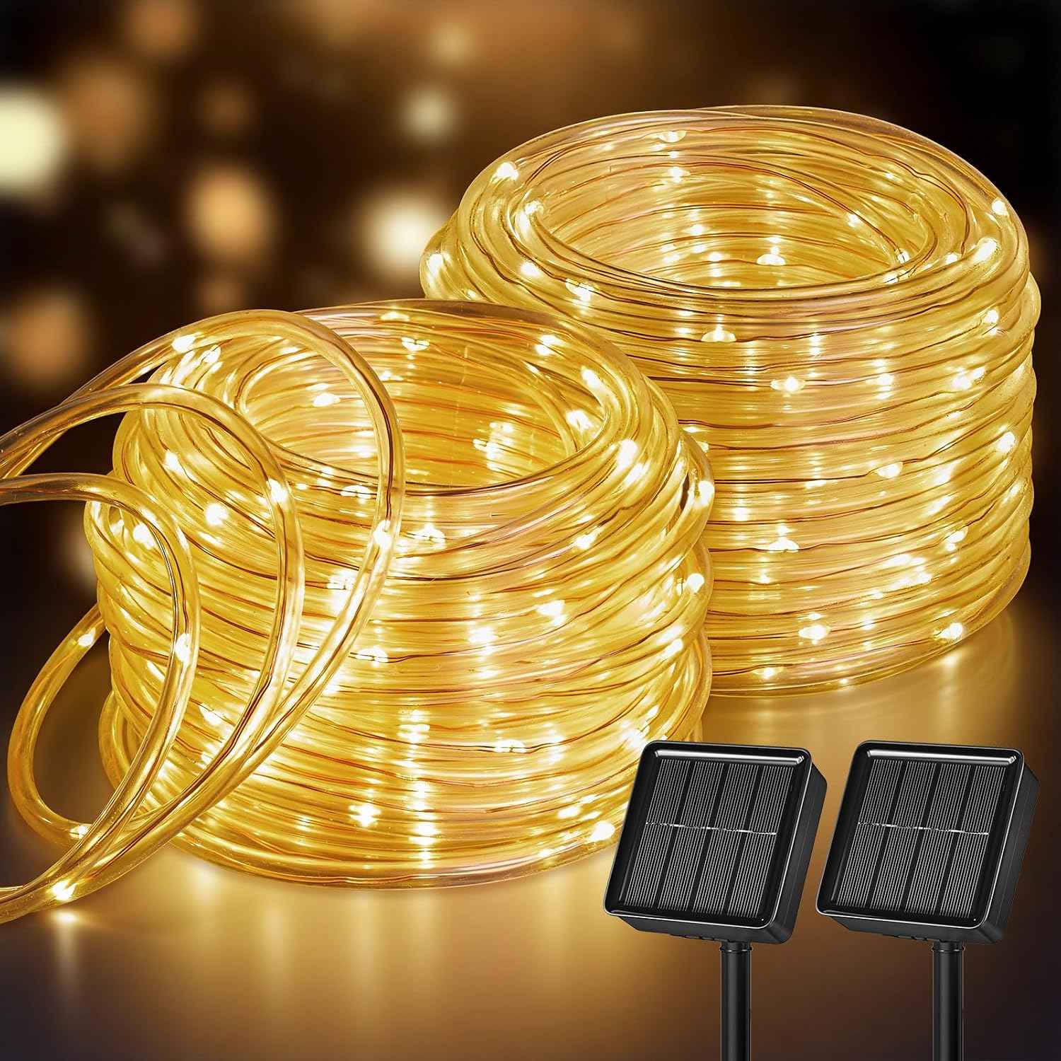 Brightown 2 Pack Total 78FT 200LED Warm White Solar Rope Lights Waterproof | IP65 waterproof solar fairy lights with 8 lighting modes, solar powered, perfect decor for yard, garden and outdoor tree