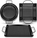 Qetumst Large 3 PCS Grill Basket Set for Outdoor Grill, Veggie Grilling Pan | Heavy duty grilling accessories. Vegetable grill baskets for veggies, seafood & meat. Warp resistant grill pan with handles.