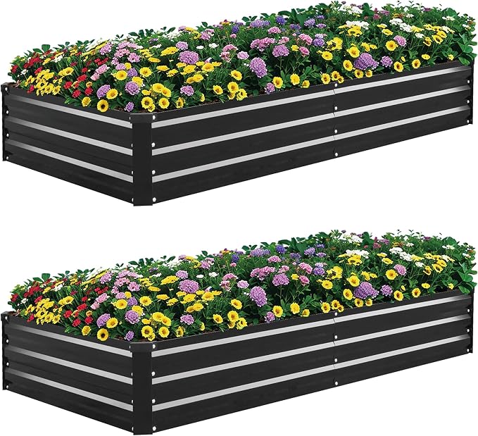 2 Pack 8×4×1ft Galvanized Metal Raised Garden Bed, Metal Planter Kit Box Outdoor by SONFILY