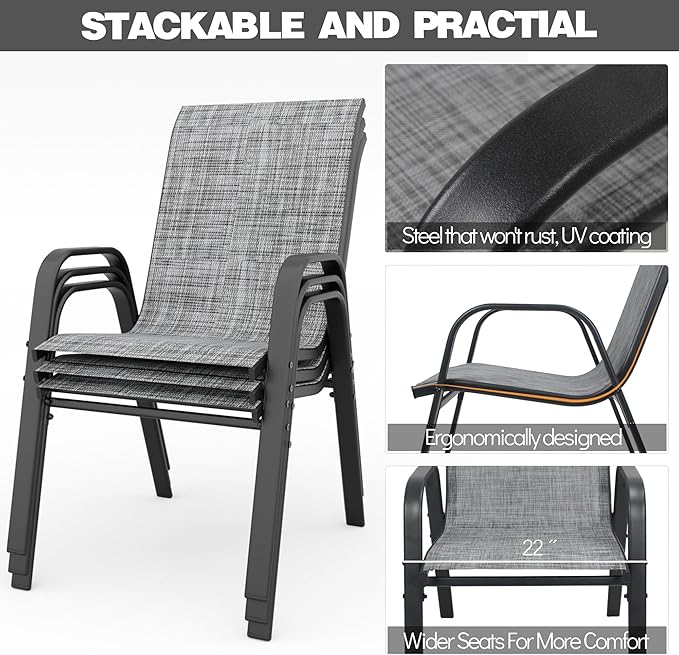 Patio Chairs Set of 4, Stackable Outdoor Dining Chairs - Image 5